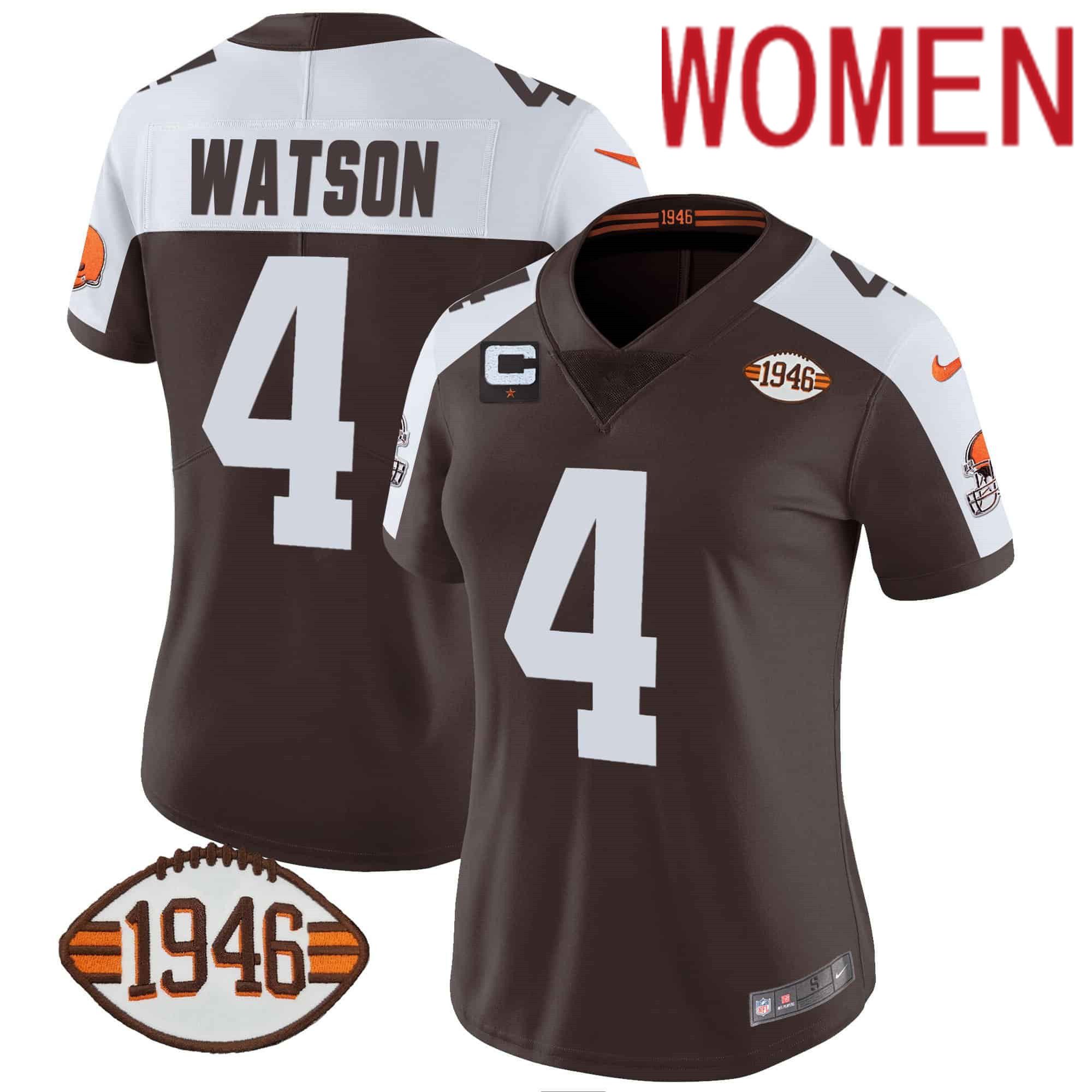 Women Cleveland Browns 4 Watson Brown 1946 75th Anniversary Patch 2024 Nike NFL Jersey